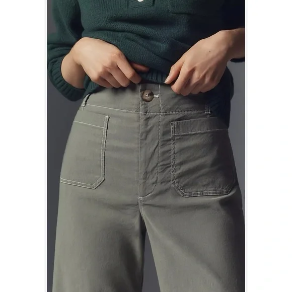 New Anthropologie The Colette Linen Crop Wide Leg Pants Magic Green 28 - Picture 10 of 12